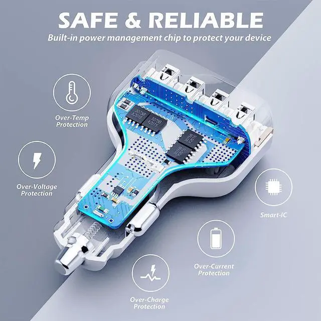 Alt view image 2 of 7 - 6 Multi Ports USB C Car Charger, 123W Fast Car Charger Adapter, PD 45W Compatible with iPhone15/Galaxy/ S23, Type C Cigarette Lighter USB Charger with 5.7FT Cable for Rear Seat Charging(White)