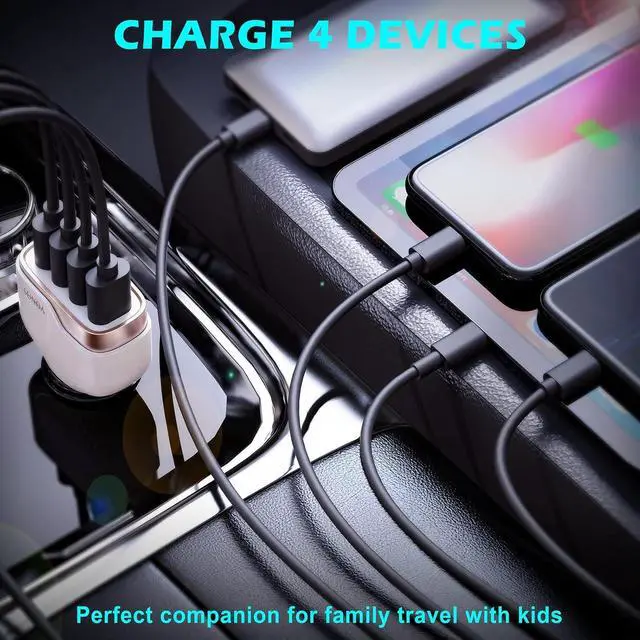 Alt view image 4 of 7 - 6 Multi Ports USB C Car Charger, 123W Fast Car Charger Adapter, PD 45W Compatible with iPhone15/Galaxy/ S23, Type C Cigarette Lighter USB Charger with 5.7FT Cable for Rear Seat Charging(White)