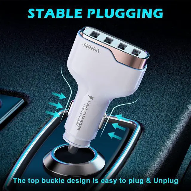 Alt view image 5 of 7 - 6 Multi Ports USB C Car Charger, 123W Fast Car Charger Adapter, PD 45W Compatible with iPhone15/Galaxy/ S23, Type C Cigarette Lighter USB Charger with 5.7FT Cable for Rear Seat Charging(White)