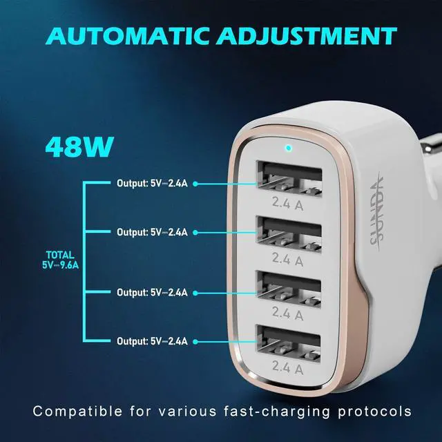 Alt view image 6 of 7 - 6 Multi Ports USB C Car Charger, 123W Fast Car Charger Adapter, PD 45W Compatible with iPhone15/Galaxy/ S23, Type C Cigarette Lighter USB Charger with 5.7FT Cable for Rear Seat Charging(White)