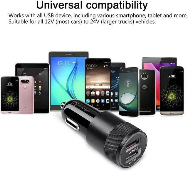 Alt view image 7 of 7 - Fast Car Charger Quick Charging 5.4A/30W Phone USB Adapter Rapid Plug 2 Port Cigarette Lighter Auto Charger Flush Compatible  Tablet iPhone iPad LG Automobile