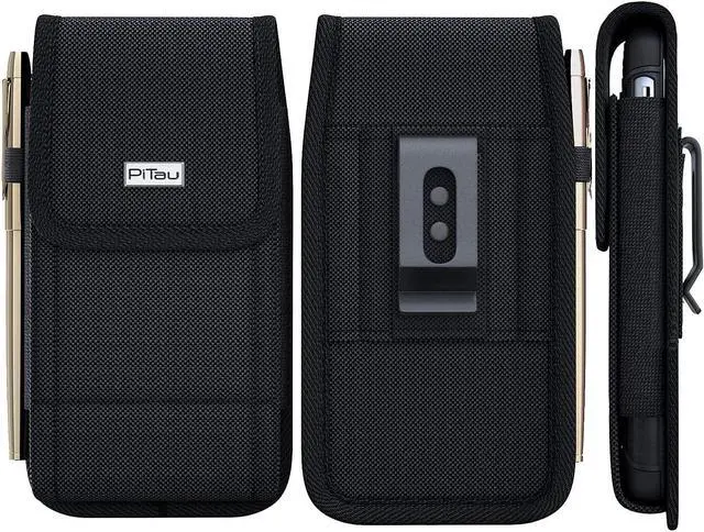 Alt view image 2 of 6 - PiTau Holster for Galaxy S25+ Plus S24+ S23+ 22+ S21+ S20+ S10+ S9+ Plus A20 A50 A51 A52 A53 Cell Phone Belt Case with Clip Pouch Holder Cover (Fits Samsung with Protective Case on) Large Black