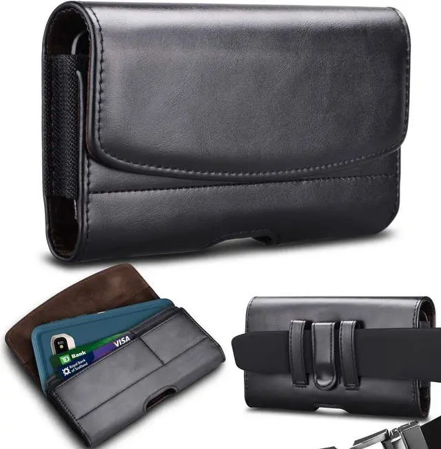 Main image of Takfox Phone Holster for Samsung Galaxy Note 20 Ultra S24 Ultra S23+S21 S20 A13 A14 A15 A35 A02S A03S A32 A23 A54,iPhone 15 Pro Max 14 13 XR Leather Belt Clip Loops Phone Pouch Card Holder Case,Black
