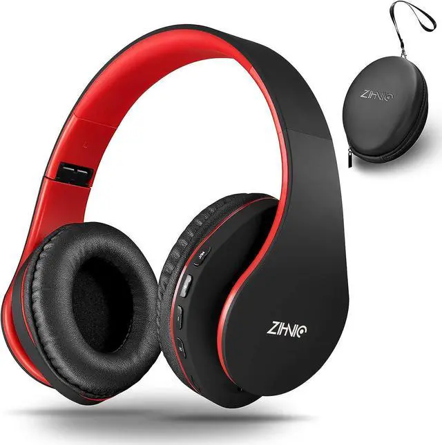 Main image of ZIHNIC Bluetooth Headphones Over-Ear, Foldable Wireless and Wired Stereo Headset Micro SD/TF, FM for Cell Phone,PC,Soft Earmuffs &Light Weight for Prolonged Wearing (Black/red)