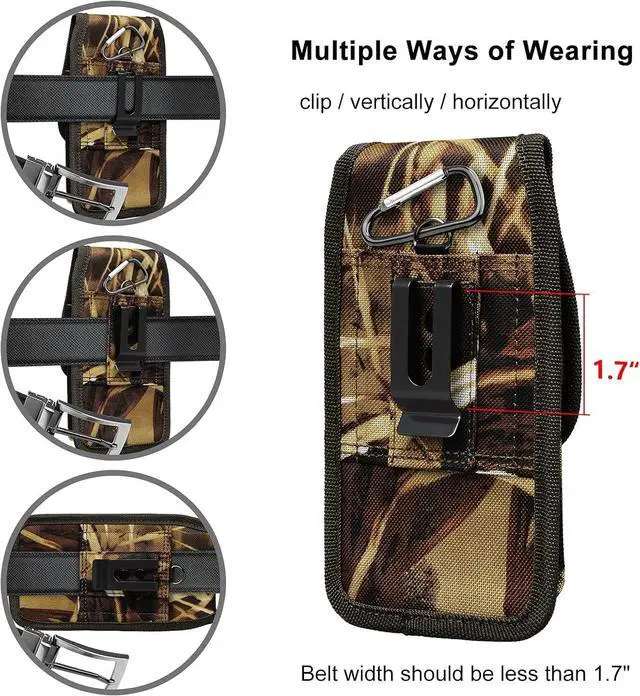 Alt view image 3 of 7 - Phone Holster for Samsung Galaxy S24 S23 S22 S21 S20 FE S10 S9 S8 A02S A12 A13 A32 A42 A52 A51 A71 A20 Note 20 Ultra Note 10 Plus Note 9 Belt Case with Belt Clip Nylon Pouch Holder,Camo