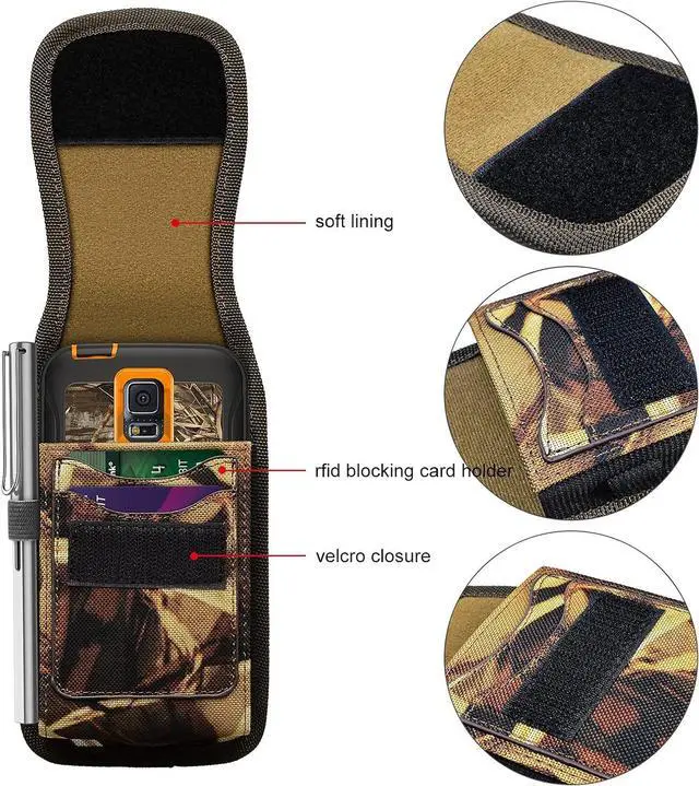 Alt view image 5 of 7 - Phone Holster for Samsung Galaxy S24 S23 S22 S21 S20 FE S10 S9 S8 A02S A12 A13 A32 A42 A52 A51 A71 A20 Note 20 Ultra Note 10 Plus Note 9 Belt Case with Belt Clip Nylon Pouch Holder,Camo