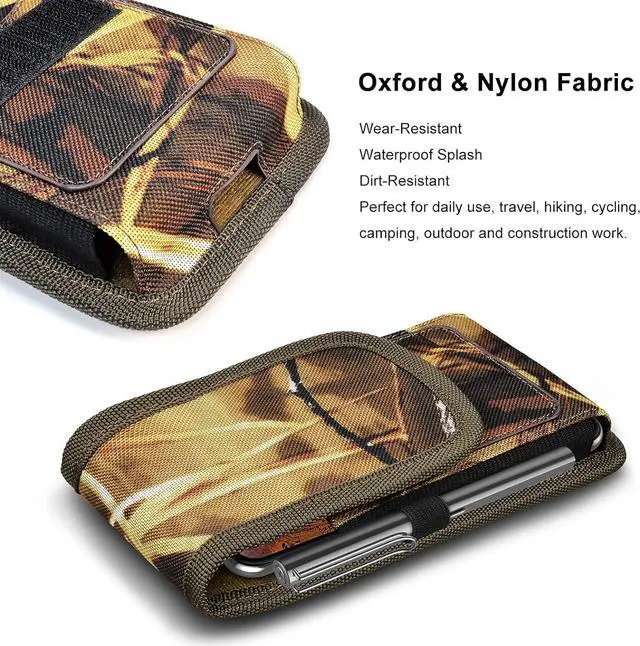 Alt view image 4 of 7 - Phone Holster for Samsung Galaxy S24 S23 S22 S21 S20 FE S10 S9 S8 A02S A12 A13 A32 A42 A52 A51 A71 A20 Note 20 Ultra Note 10 Plus Note 9 Belt Case with Belt Clip Nylon Pouch Holder,Camo