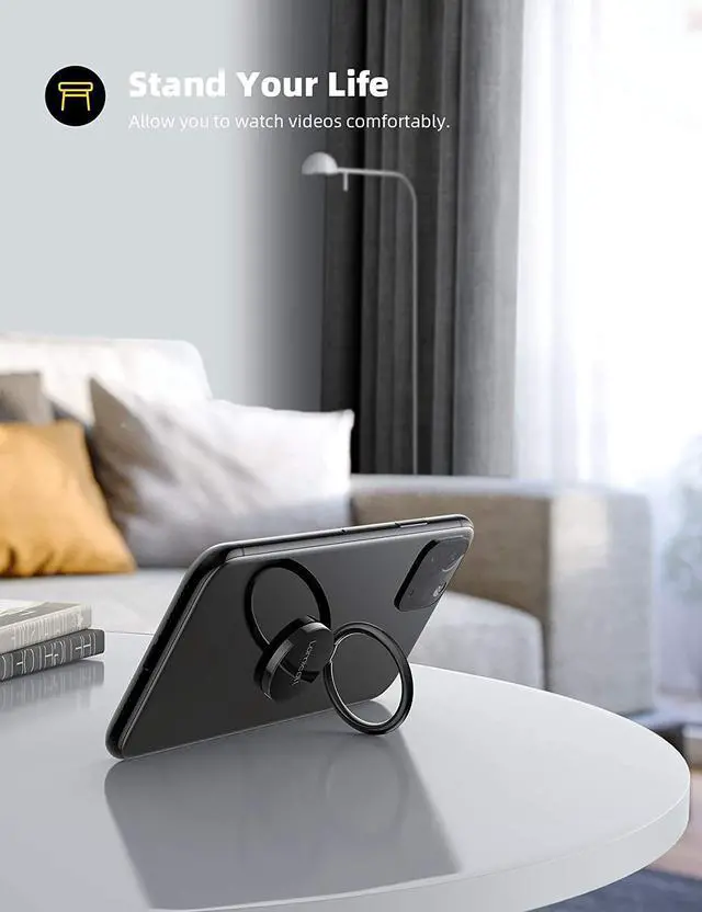 Alt view image 2 of 7 - Phone Ring Holder Finger Grip Stand - Cell Phone Kickstand 360 Rotation Polished Metal Grip for Magnetic Car Mount Compatible with iPhone 16/15/14/13/12/11 Pro Max Smartphone Accessories