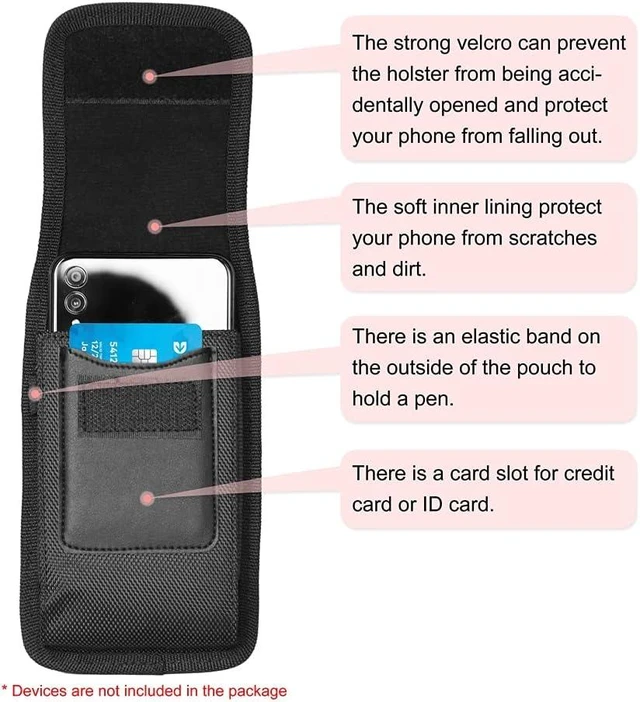 Alt view image 3 of 6 - Vertical Nylon Cell Phone Holster Case with Belt Clip & Hook - XXL