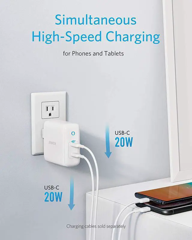 Alt view image 3 of 7 - USB C Charger 40W 2-Port PIQ 3.0 PowerPort III Duo Type C Foldable Fast Charger Power Delivery for iPhone 15/15 Plus/15 Pro/15 Pro Max/14 Galaxy Pixel iPad/iPad Mini and More