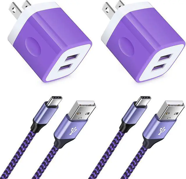 Main image of Phone Charger Plug for Samsung Galaxy S25 S24 A32 5G A16 A54 A15 A55 A14 A35 S23 S22 S21 LG Stylo 6 V60 V50, Pixel 9 8 7, 2 Dual Wall Charger Block with Type C Nylon Braided Cords USB C Cable 3ft+6ft
