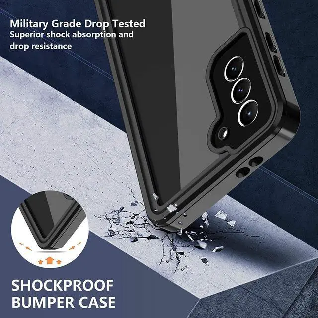 Alt view image 4 of 7 - Oterkin for Samsung Galaxy S21 Waterproof Case with Built-in Screen Protector Dustproof Shockproof 360 Full Body Underwater Case for Samsung S21 5G 6.2inch (2021) Black
