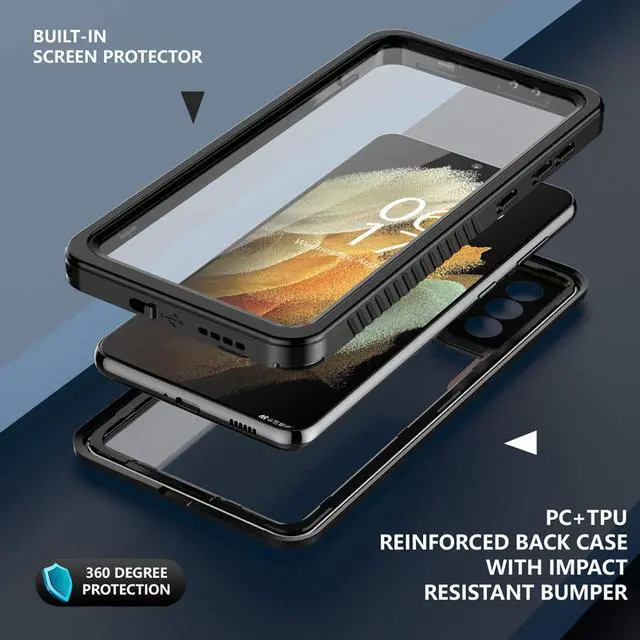 Alt view image 5 of 7 - Oterkin for Samsung Galaxy S21 Waterproof Case with Built-in Screen Protector Dustproof Shockproof 360 Full Body Underwater Case for Samsung S21 5G 6.2inch (2021) Black