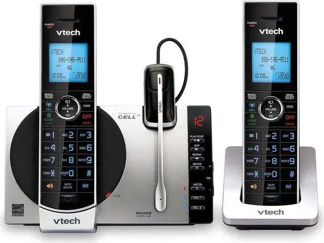 Main image of VTech DS6771-3 Connect to Cell, Cordless Phone with Answering Machine, DECT 6.0 Headset+2 Handset Intercom, Bluetooth, Caller ID/Call Waiting, Expandable System - Silver/Black