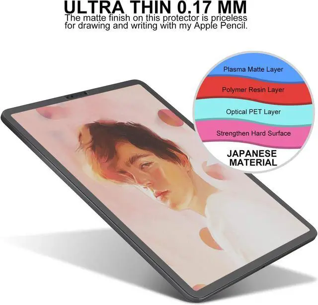 Alt view image 4 of 7 - Matte Screen Protector for iPad Pro 11 (all models), iPad Air 5th/4th Generation(10.9'' 2022&2020), [Install Frame] High Touch Sensitivity Matte Film, Anti-Glare/Apple Pencil Compatible