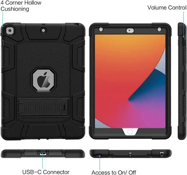 Alt view image 5 of 7 - Case for iPad 9th Generation/iPad 8th Generation/iPad 7th Generation (10.2 Inch 2021/2020/2019 Model) Slim Heavy Duty Shockproof Rugged Protective Case for iPad 10.2 inch Black