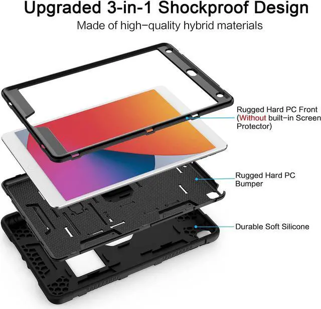 Alt view image 6 of 7 - Case for iPad 9th Generation/iPad 8th Generation/iPad 7th Generation (10.2 Inch 2021/2020/2019 Model) Slim Heavy Duty Shockproof Rugged Protective Case for iPad 10.2 inch Black