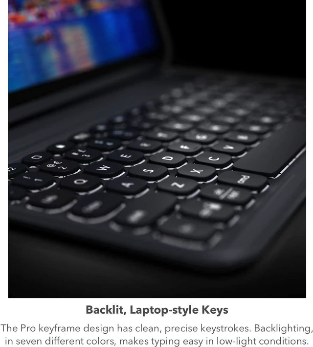 Alt view image 3 of 7 - ZAGG Pro Keys Detachable Case & Wireless Keyboard for Apple iPad 10.2" (Gen 9, 8, 7) - Bluetooth Pairing, Backlit Laptop-Style Keys, Apple Pencil Holder, 6.6ft Drop Protection, Black