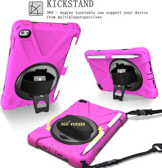 Alt view image 3 of 7 - iPad Mini 5 Case, [360°Rotating Handle Strap/Kickstand]+[Shoulder Strap]+[Built-in Pencil Holder] Heavy Duty Shockproof Childproof Case for iPad Mini 5/4th Gen[Pencil not Included]-Rose