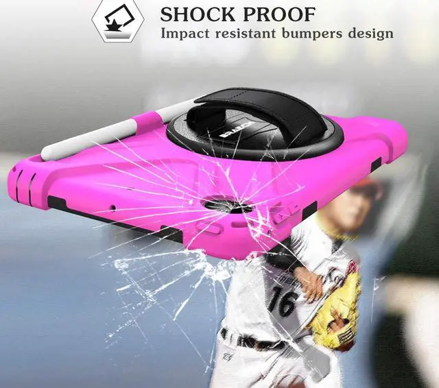 Alt view image 6 of 7 - iPad Mini 5 Case, [360°Rotating Handle Strap/Kickstand]+[Shoulder Strap]+[Built-in Pencil Holder] Heavy Duty Shockproof Childproof Case for iPad Mini 5/4th Gen[Pencil not Included]-Rose