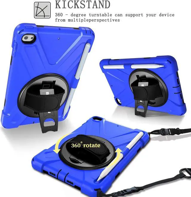 Alt view image 3 of 7 - iPad Mini 5/4 Shockproof Case, [Pencil not Included] Hybrid Armor iPad Case with Hand Strap/Kickstand/Pencil Holder/Carrying Shoulder Strap for iPad Mini 5/iPad Mini 4th Gen for Kids-Blue