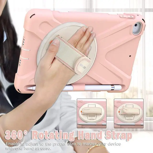 Alt view image 2 of 6 - iPad Mini 5th Generation Case, Shockproof Rugged Protective Kids Boys Girls Case with Pencil Holder, Hand Strap, Shoulder Strap, Kickstand for Apple iPad Mini 5th /4th Gen 2019/2015-Sakura Pink