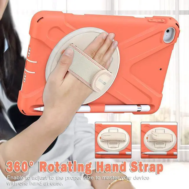 Alt view image 2 of 6 - iPad Mini 4 Case for Kids, iPad Mini 2019 Case, Heavy Duty Shockproof Case with 360 Degree Swivel Kickstand/Hand Strap, Shoulder Strap, Pencil Holder for iPad Mini 5th/4th Gen- Coral Orange