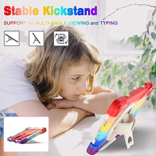 Alt view image 3 of 6 - iPad Mini 5 Case, iPad Mini 5th Generation Case, Protective Shockproof Rugged Kids Case with Pencil Holder, Hand Strap, Shoulder Strap, Kickstand for Apple iPad Mini 5/4 -Rainbow