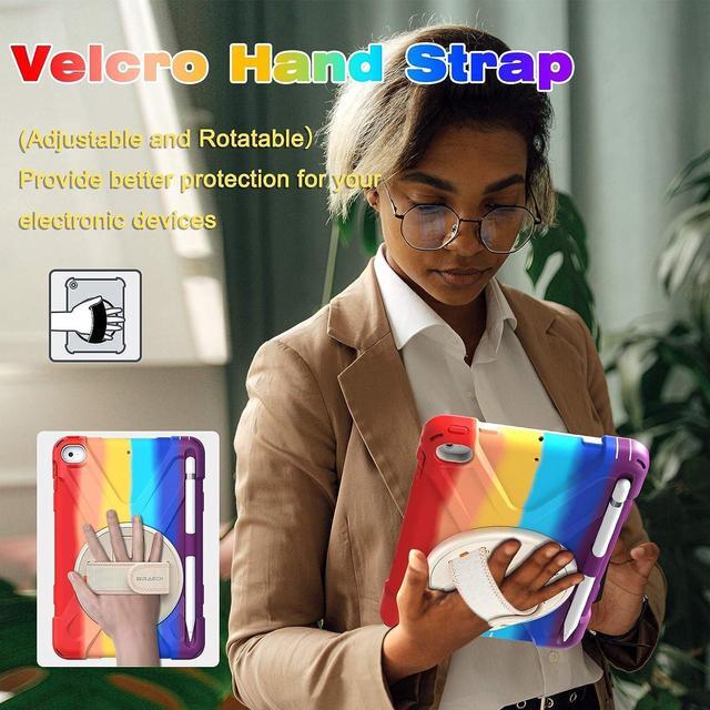 Alt view image 2 of 6 - iPad Mini 5 Case, iPad Mini 5th Generation Case, Protective Shockproof Rugged Kids Case with Pencil Holder, Hand Strap, Shoulder Strap, Kickstand for Apple iPad Mini 5/4 -Rainbow