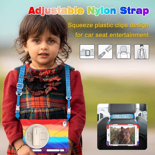Alt view image 4 of 6 - iPad Mini 5 Case, iPad Mini 5th Generation Case, Protective Shockproof Rugged Kids Case with Pencil Holder, Hand Strap, Shoulder Strap, Kickstand for Apple iPad Mini 5/4 -Rainbow