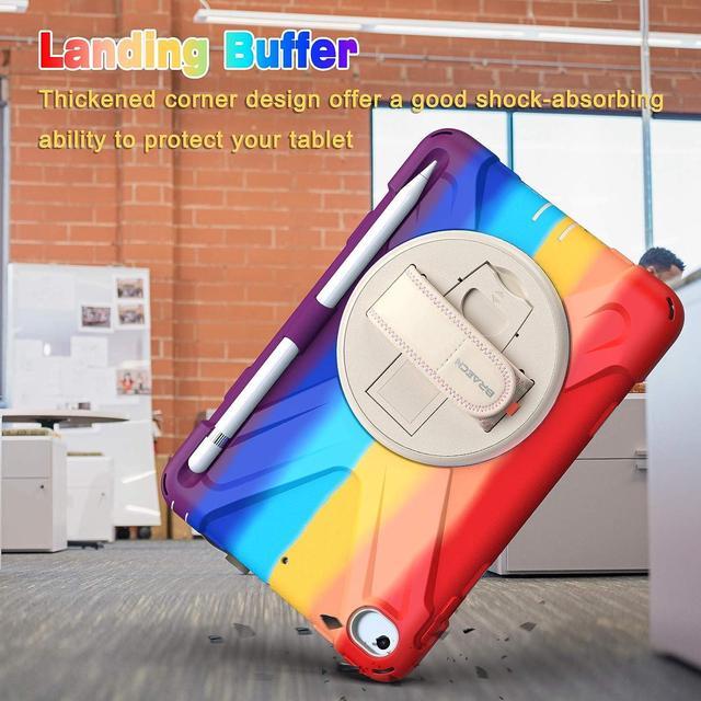 Alt view image 6 of 6 - iPad Mini 5 Case, iPad Mini 5th Generation Case, Protective Shockproof Rugged Kids Case with Pencil Holder, Hand Strap, Shoulder Strap, Kickstand for Apple iPad Mini 5/4 -Rainbow