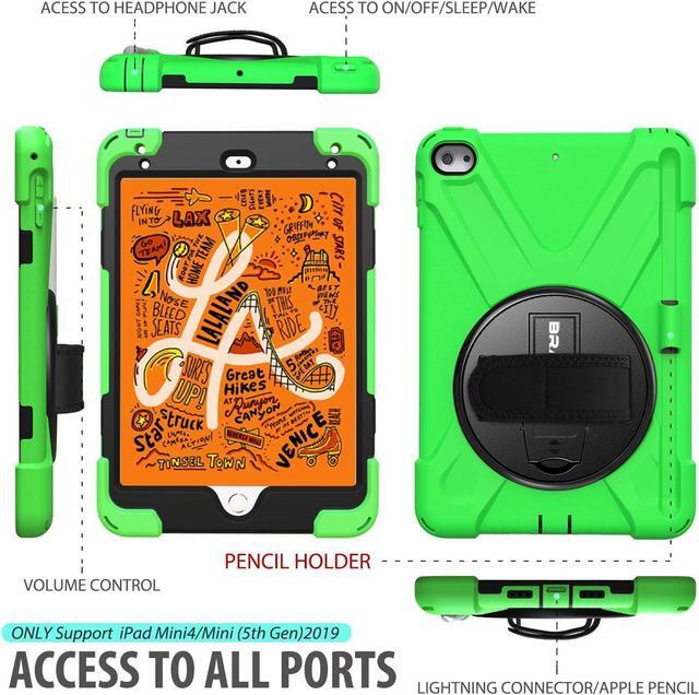 Alt view image 2 of 7 - iPad Mini 5th Gen Case, Mini 4 iPad Case - Heavy Duty Rugged Case with Pencil Holder, Handle, Kickstand, Shoulder Strap for iPad Mini 5th /4th Gen,[Pencil not Included] - Green