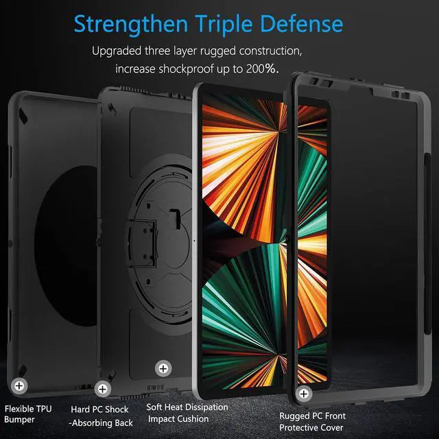 Alt view image 3 of 7 - Case for iPad Pro 12.9 2021 5th Generation Black + Case for iPad Pro 11 2021 Blue- Get 2