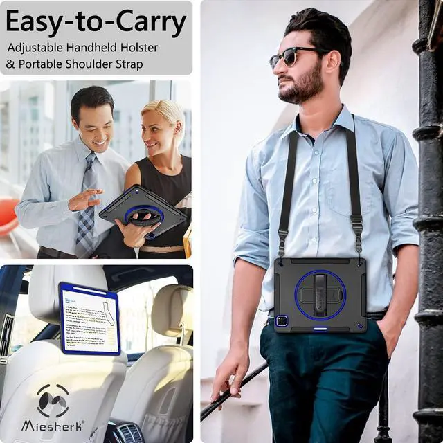 Alt view image 6 of 7 - Case for iPad Pro 11 Inch Case 2022/2021: iPad Pro 11 Case 4th Generation, Military Grade Heavy Duty Shockproof Rotating Stand+Hand/Shoulder Strap for iPad Pro 11 2021 3rd Gen Case, Blue