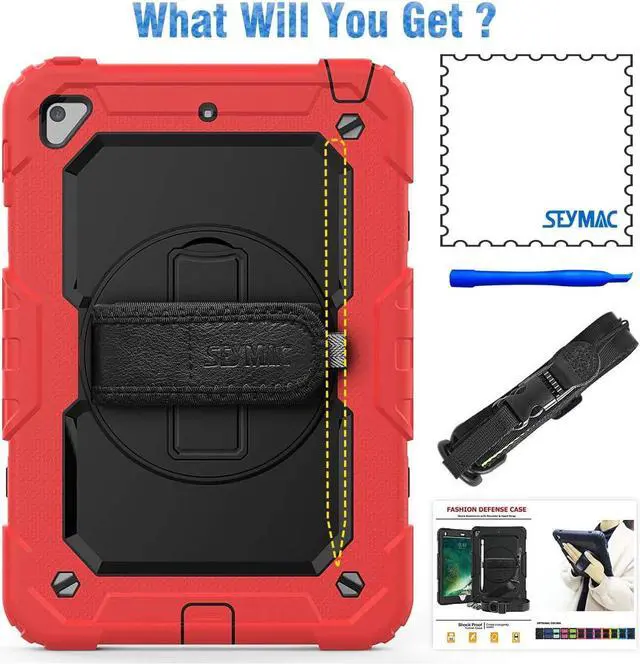 Alt view image 7 of 7 - Case for Pad Mini 5 Case, Shock-Proof [Full-Body] Case with 360 Rotating Stand [Pencil Holder] [Screen Protector] Hand Strap for Mini 5th/4th Generation (Black+Red)