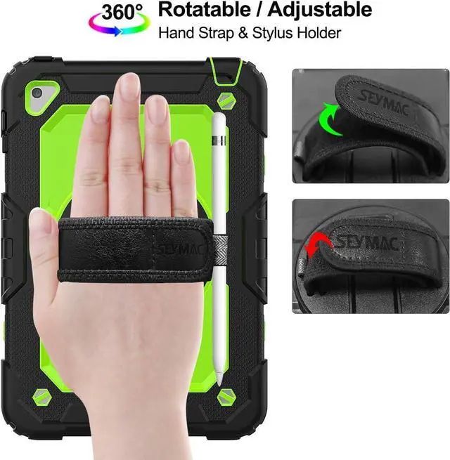 Alt view image 2 of 7 - Case for Pad Mini 5/ Mini 4, Drop-Proof Protection Case with 360 Degrees Rotating Stand [Pencil Holder] Screen Protector Hand Strap for Pad Mini 5th / 4th Generation 7.9''(Green+Black)