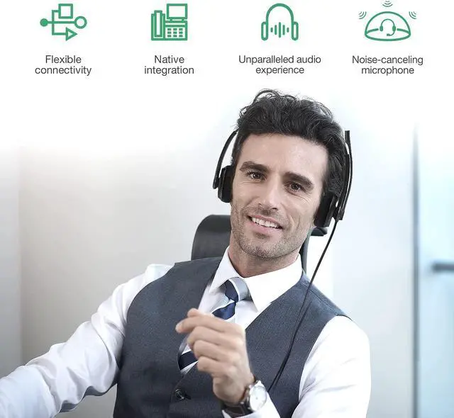 Alt view image 4 of 6 - Headset with Microphone USB Headset Computer Headset PC Laptop Headset Teams Certified UH36 UH34 Wired Noise Cancelling with Mic Stereo (for Microsoft Optimized, UH34-DUAL-Lite)