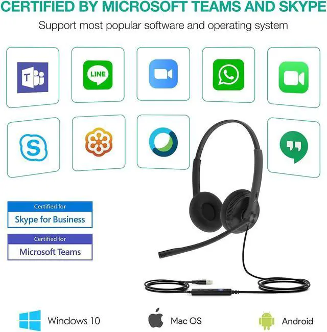 Alt view image 5 of 6 - Headset with Microphone USB Headset Computer Headset PC Laptop Headset Teams Certified UH36 UH34 Wired Noise Cancelling with Mic Stereo (for Microsoft Optimized, UH34-DUAL-Lite)