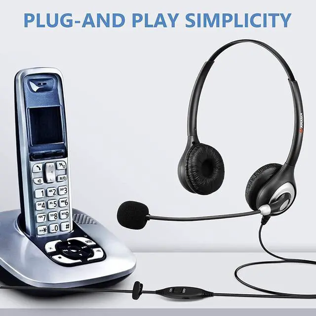Alt view image 6 of 6 - Phone Headset 2.5Mm With Noise Canceling Mic & Mute Switch Ultra Comfort Telephone Headset For Panasonic At&T Vtech Uniden Grandstream Polycom Cordless Phones
