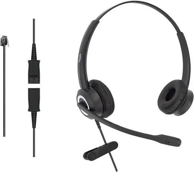Main image of Office Phone Headset HD Voice for Aastra Avaya Allworx AltiGen Digium IPitomy Telephones, RJ9 & 3.5mm Adapter Cable (Binaural)