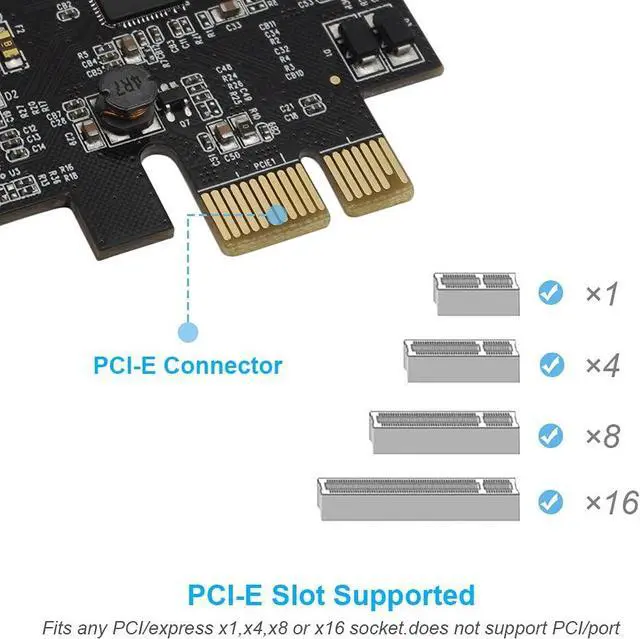 Alt view image 2 of 5 - PCI-E to USB 3.0 4 Ports(1 X USB-C - 3 X USB-A) Expansion Card, PCI Express USB Add in Expansion Card, Internal USB3 Hub for Desktop PC Host Card Support Windows 10/8/7/XP and MAC OS 10.8.2 Above