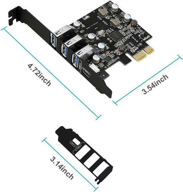 Alt view image 5 of 5 - PCI-E to USB 3.0 4 Ports(1 X USB-C - 3 X USB-A) Expansion Card, PCI Express USB Add in Expansion Card, Internal USB3 Hub for Desktop PC Host Card Support Windows 10/8/7/XP and MAC OS 10.8.2 Above