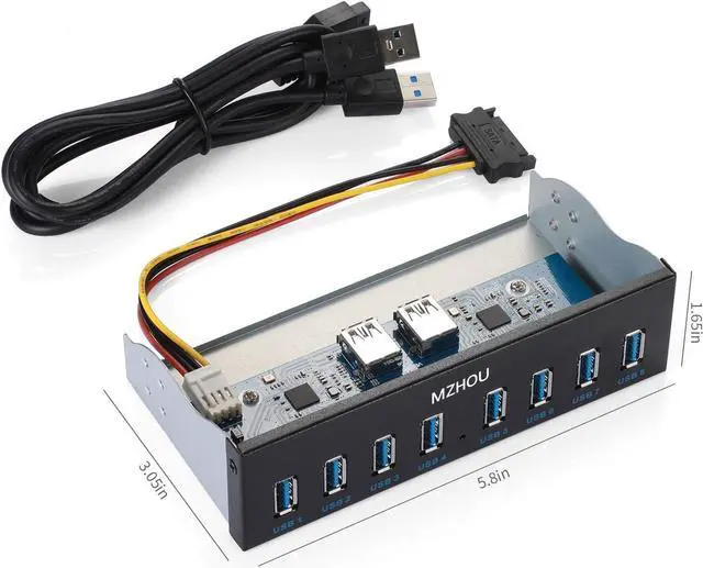Alt view image 7 of 7 - Front Panel USB 3.0 Hub 8 Port,19 Pin to 8 Port USB 3.0 Hub for PC, USB Flash Drives, Transfer Speed up to 5 Gbps, Fits Any 5.25 Computer Case Front Bay