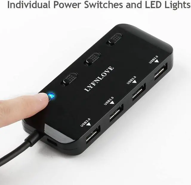 Alt view image 2 of 5 - Multi USB Port Expander, LYFNLOVE Ultra Slim USB Hub 3.0, 4-Ports USB Splitter High-Speed USB Data Hub with Individual On/Off Power Switches for Laptop, Computer, PC, Thumb Driver and More