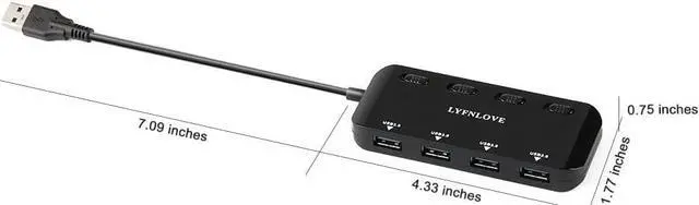 Alt view image 5 of 5 - Multi USB Port Expander, LYFNLOVE Ultra Slim USB Hub 3.0, 4-Ports USB Splitter High-Speed USB Data Hub with Individual On/Off Power Switches for Laptop, Computer, PC, Thumb Driver and More