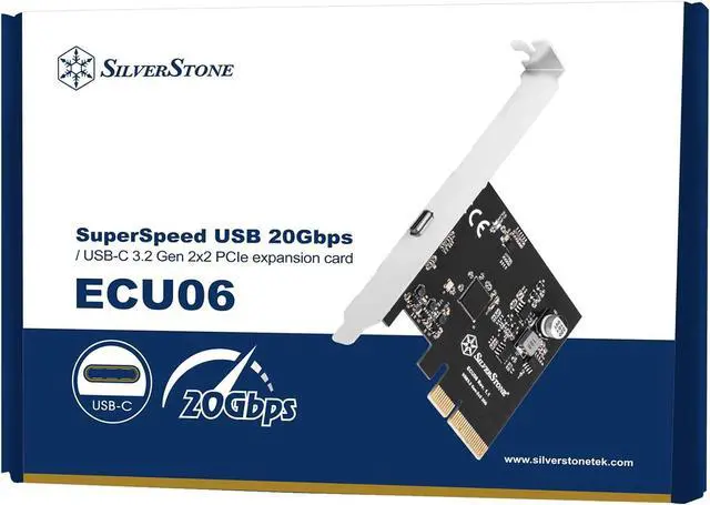 Main image of SilverStone Technology ECU06, SuperSpeed USB 20Gbps/USB-C 3.2 Gen 2x2 PCIe Expansion Card, SST-ECU06, TAA Compliant
