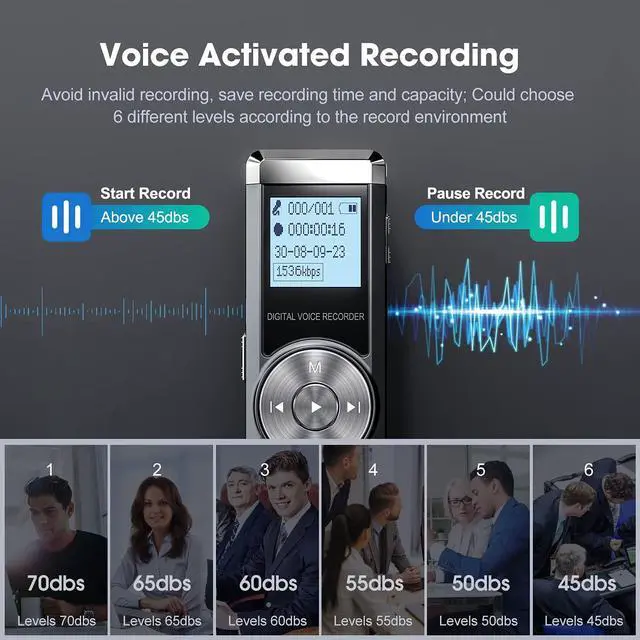 Alt view image 4 of 7 - Digital Voice Recorder, KINPEE 16GB Audio Sound Recorder Portable MP3 Recorder Dictaphone for Meeting Lecture Rechargeable Recording Device Voice Activated Recorder with Playback for Interview