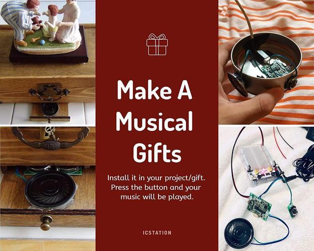 Alt view image 3 of 7 - Icstation Recordable Sound Module, Button Control Sound Chip 8M MP3 WAV Music Voice Player Programmable Board with Speaker for DIY Birthday Music Box Greeting Card Mother's Day