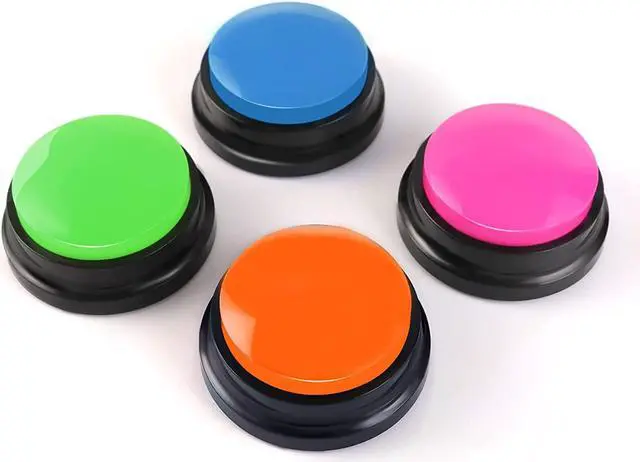 Main image of Voice Recording Button, Dog Buttons for Communication Pet Training Buzzer, 30 Second Record & Playback, Funny Gift for Study Office Home 4 Packs (Rose Red + Dark Blue + Green + Orange)