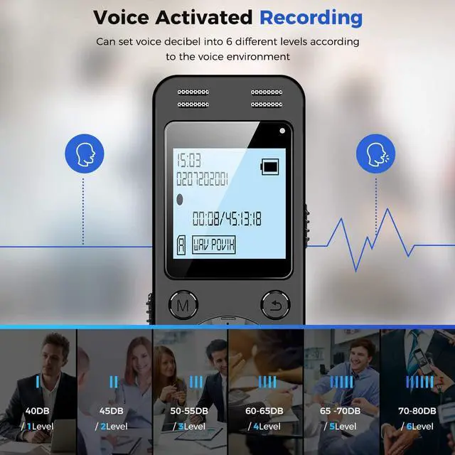 Alt view image 4 of 7 - 128GB Digital Voice Recorder for Lectures Meetings - EVIDA 9296 Hours Voice Activated Recording Device Audio Recorder with Playback,Password